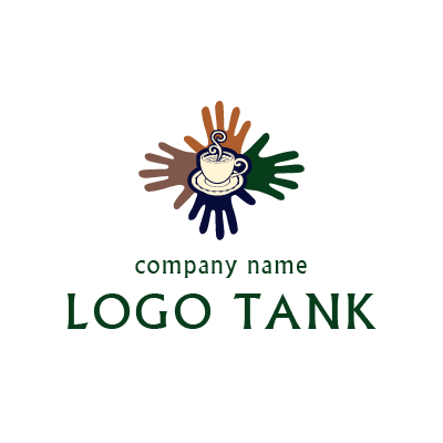 コーヒーカップと手を組み合わせたロゴマーク ロゴタンク 企業 店舗ロゴ シンボルマーク格安作成販売
