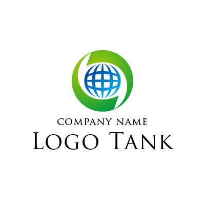 グリーンラインが地球を囲むロゴマーク ロゴタンク 企業 店舗ロゴ シンボルマーク格安作成販売