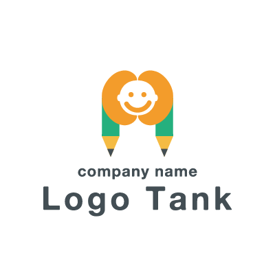 鉛筆とにっこりマークのロゴ ロゴタンク 企業 店舗ロゴ シンボルマーク格安作成販売