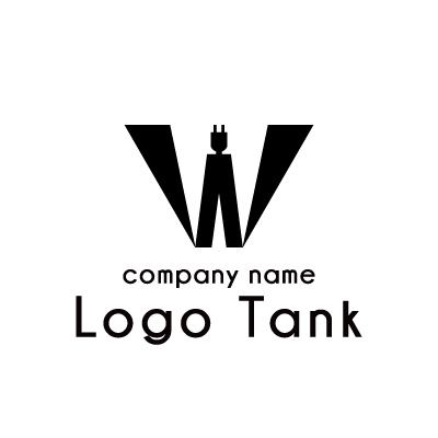 Wと電気のロゴ ショップ / 電気 / 電波 / 工事 / 電力 / アルファベット / W / コンセント / ブラック / モダン / シンプル / ロゴ / 作成 / 制作 /,ロゴタンク,ロゴ,ロゴマーク,作成,制作
