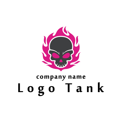 ピンクの炎に包まれたドクロのロゴ ロゴタンク 企業 店舗ロゴ シンボルマーク格安作成販売