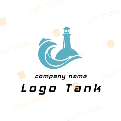 小島の灯台と荒波のロゴ