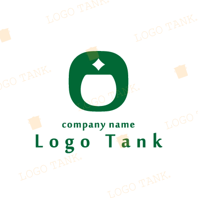 緑に容器のシルエットのロゴ