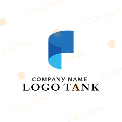 幾何学図形に水色のグラデーションのロゴ