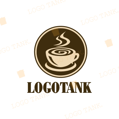 円の中にコーヒーカップを描いたロゴ