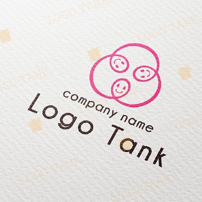 三人が繋がった笑顔のロゴ ピンク / 黒 / ブラック / 笑顔 / 一筆書き / 繋がり / リング / 明るい / 楽しい / ポップ / キュート / かわいい /,ロゴタンク,ロゴ,ロゴマーク,作成,制作