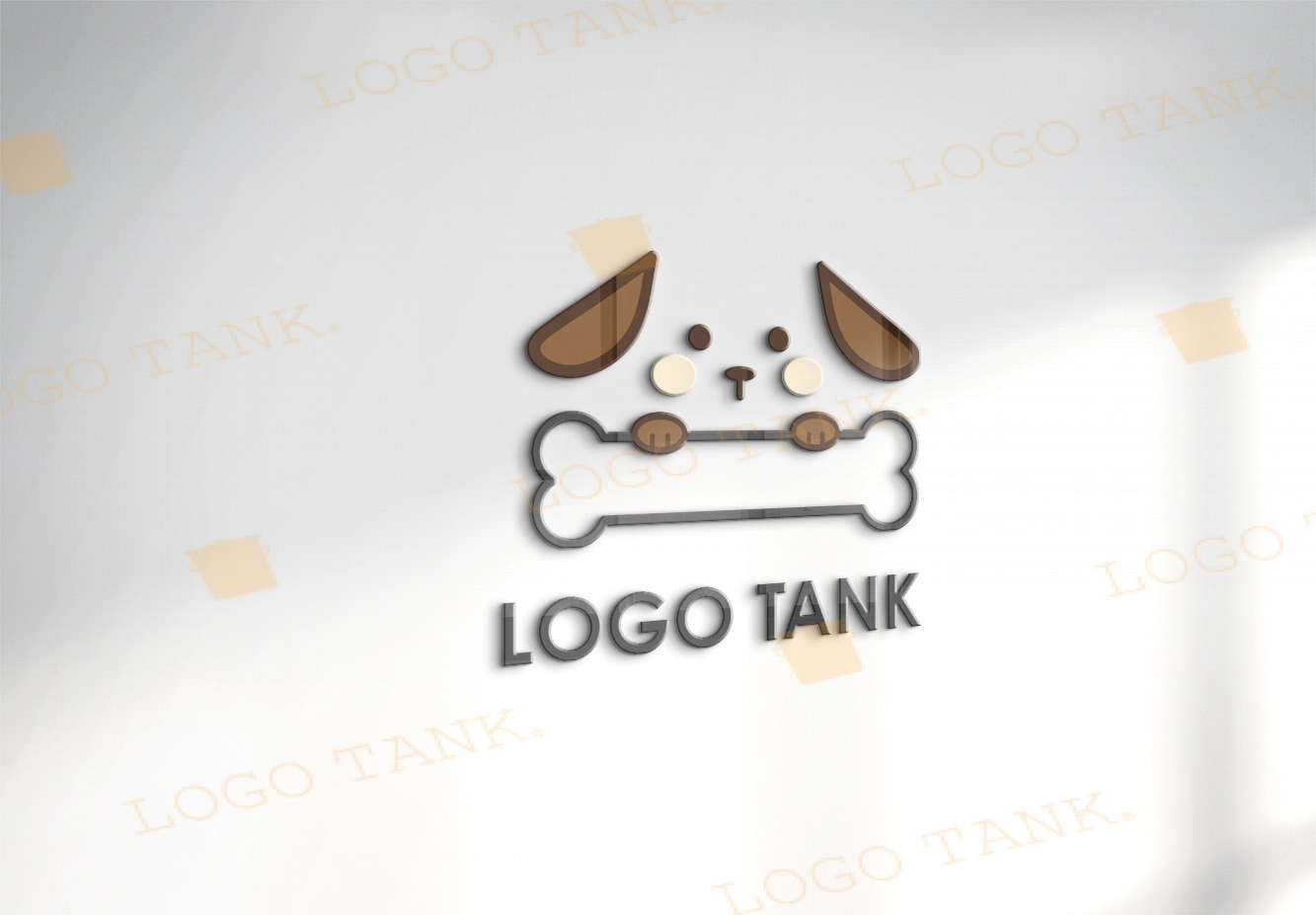 垂れ耳のかわいい犬と骨のイラストロゴ ドッグカフェ / ペットショップ / トリミングサロン / 動物病院 / ペットホテル / 犬のしつけ教室 / ドッグトレーナー / ブリーダー / 犬の保育園 / 犬の幼稚園 / ペットシッター / ドッグラン /,ロゴタンク,ロゴ,ロゴマーク,作成,制作