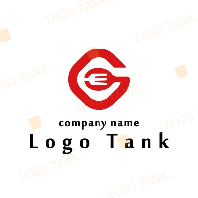 スプーンとフォークがアルファベットのGを描いたロゴ